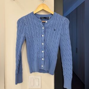 Ralph Lauren Cable-Knit Cotton Crewneck Cardigan